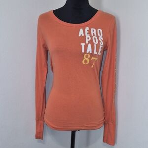 Aeropostale Women's Vibrant Orange Long Sleeve Tee